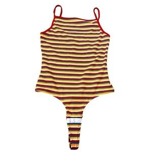 Madewell Ribbed Spaghetti-Strap Thong Bodysuit in Rainbow Stripe m